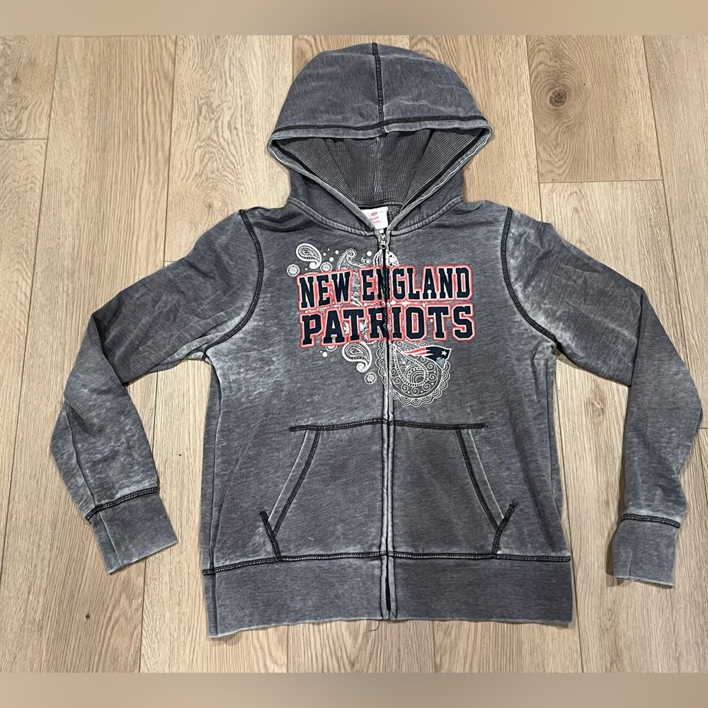 New England Patriots Full Zip Hoodie, Size Junior Large